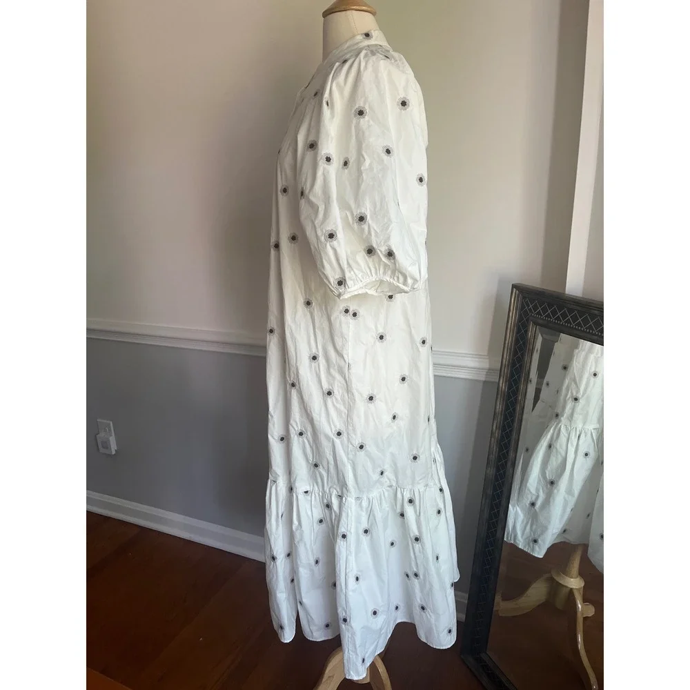 Zara White Poplin Ruffled Midi Dress Medium White Embroidered Floral - Picture 4 of 9